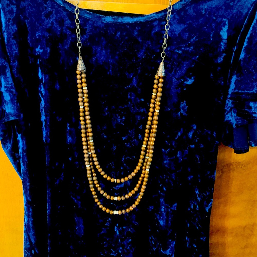 Long Brown Beaded Necklace - Boutique Bought